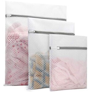 3pcs durable honeycomb mesh laundry bags for delicates (1 large 16 x 20 inches, 1 medium 12 x 16 inches, 1 small 9 x 12 inches)