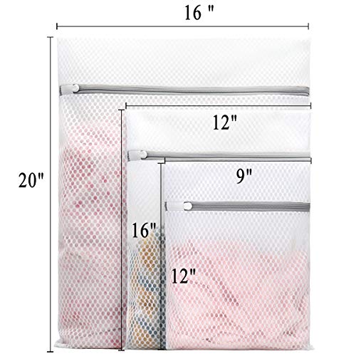 3Pcs Durable Honeycomb Mesh Laundry Bags for Delicates (1 Large 16 x 20 Inches, 1 Medium 12 x 16 Inches, 1 Small 9 x 12 Inches)