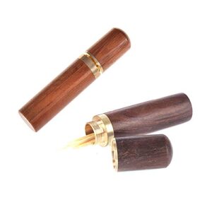 lertree 2pcs/set wooden toothpick case portable tooth-pick holder storage sewing needles box
