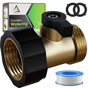 dbr tech heavy duty brass shut off valve, garden connector attachment with rubber washers for outdoor lawn and gardening hoses, leak resistant threading, 3/4 inch