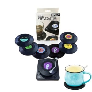 vinyl record coasters for drinks retro disk coaster with holder for wooden table funny colorful decor music decorations for home beer cup mat for coffee table bar items set of 6