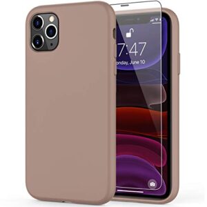 deenakin iphone 11 pro max case with screen protector,soft flexible silicone gel rubber bumper cover,slim fit shockproof protective phone case for iphone 11 pro max 6.5" light brown