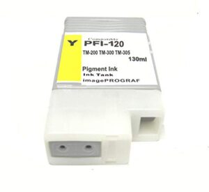 vivid colors new compatible pfi-120 yellow ink cartridge for use on canon pfi120 ipf tm-series tm-200 tm-300 tm-305 plotter 120 130ml tank