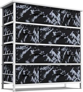 sorbus dresser for bedroom with 8 drawers - tall chest storage tower unit, for closet, hallway, nursery, entryway organization - steel frame, wood top (marble black – white frame)