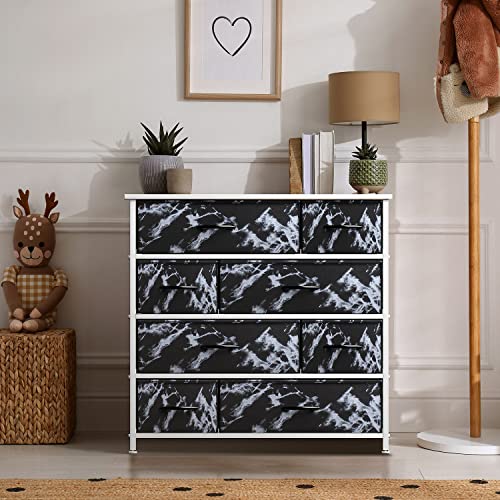 Sorbus Dresser for Bedroom with 8 Drawers - Tall Chest Storage Tower Unit, for Closet, Hallway, Nursery, Entryway Organization - Steel Frame, Wood Top (Marble Black – White Frame)