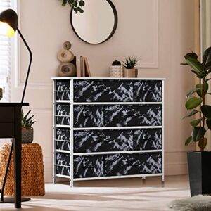 Sorbus Dresser for Bedroom with 8 Drawers - Tall Chest Storage Tower Unit, for Closet, Hallway, Nursery, Entryway Organization - Steel Frame, Wood Top (Marble Black – White Frame)