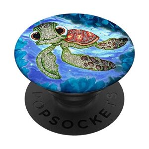 cute big-eyed mandala sea turtle popsockets grip and stand for phones and tablets