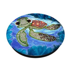 Cute Big-Eyed Mandala Sea Turtle PopSockets Grip and Stand for Phones and Tablets