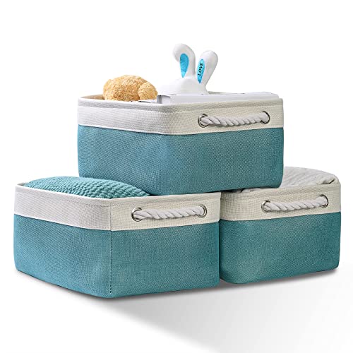 Tegance Storage Baskets Bins for Organizing, Foldable Sturdy Fabric Basket W/Handles, Large Rectangular Decorative Storage Basket for Shelves Nursery Closet Toy Blanket (3 Pack 15.7x11.8x8.3)…