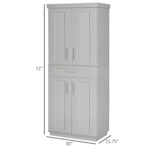 HOMCOM Modern Kitchen Pantry Freestanding Cabinet Cupboard with Doors and Drawer, Adjustable Shelving, Grey