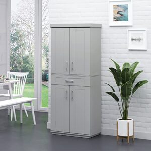 HOMCOM Modern Kitchen Pantry Freestanding Cabinet Cupboard with Doors and Drawer, Adjustable Shelving, Grey