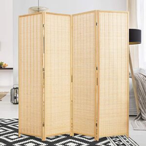 Corelax Room Divider Privacy Screen with Natural Bamboo,4-Panel 5-Panel 6-Panel Folding Privacy Screens,Freestanding Room Divider