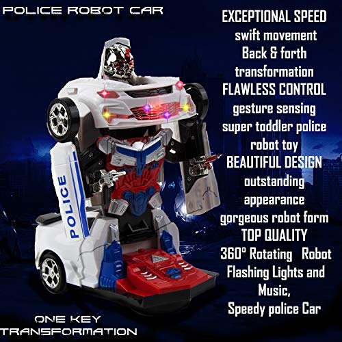 Toysery Transforming Robot Police Car with Light, Smart Robot Police Cars for Kids , Race Car to Robot Toy Transforming Toys for Boys, Bump and Go Toddler Car Robot Toys for Boys Age 7 to 9