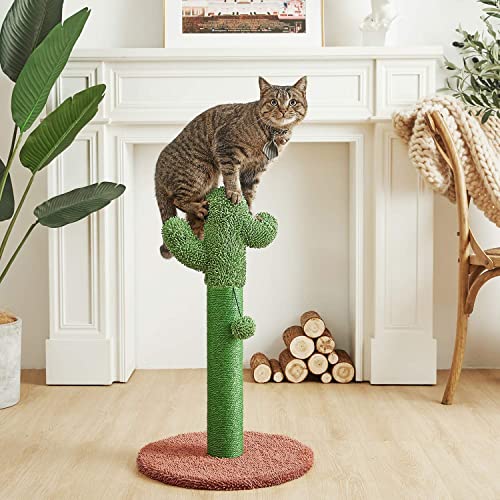 Catinsider 25.6" Cactus Cat Scratching Post with Dangling Ball for Cats Brown