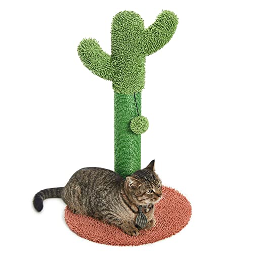 Catinsider 25.6" Cactus Cat Scratching Post with Dangling Ball for Cats Brown