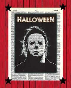 halloween michael myers boogeyman classic horror movie poster haddonfield killer dictionary art print 8x10(unframed)