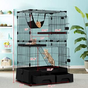 Cat Cage Playpen Kennel Crate 52.3 Inchs Height Cat House Cat Litter Box and Storage Case in One Pet Enclosure with 2 Front Doors 2 Ramp Ladders 2 Resting Platforms Beds Tray Hammock Cage for Cats