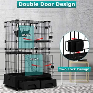 Cat Cage Playpen Kennel Crate 52.3 Inchs Height Cat House Cat Litter Box and Storage Case in One Pet Enclosure with 2 Front Doors 2 Ramp Ladders 2 Resting Platforms Beds Tray Hammock Cage for Cats