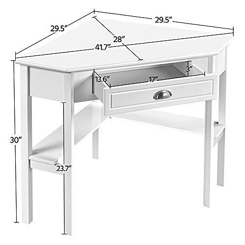 Topeakmart Home Office Writing Computer Desk with Shelves and Drawers, Corner Desk Laptop PC Table Working Station for Home Workers, White