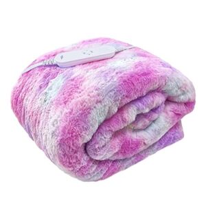 goqo tomo electric heated blanket 50" x 60" throw wrap with 12 heating levels for home office use pink tie dye