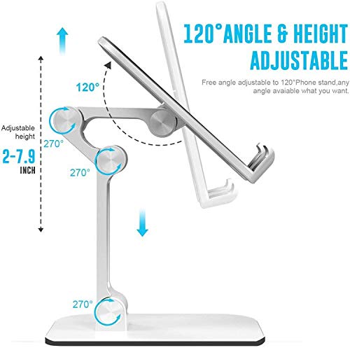 Winproo Cell Phone Stand, 120° Angle Height Adjustable iPhone Stand for Desk, Foldable Cell Phone Holder iPad Tablet Stand Compatible with iPhone 11 12 Pro Max XR SE Smartphone/iPad/Kindle/Tablet