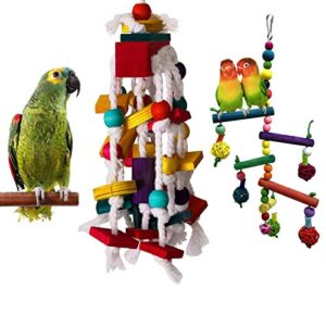 quality bird toys for parrots [2 pack] large parrot bird chewing toy, multicolored wooden blocks tearing toys, for lovebirds, african grey，grey macaws, cockatoos