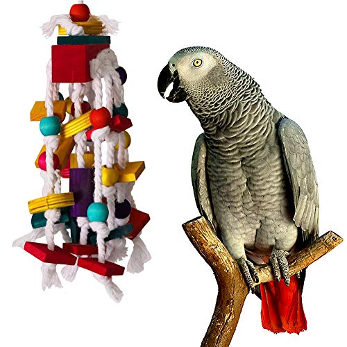 Quality Bird Toys for Parrots [2 Pack] Large Parrot Bird Chewing Toy, Multicolored Wooden Blocks Tearing Toys, for Lovebirds, African Grey，Grey Macaws, Cockatoos