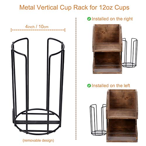 Vencipo 2-Tier Coffee Condiment Organizer with Metal Vertical Coffee Cups Rack, Wooden Counter Top Tea Bag Storage Station for Holds Beverage Bags, Packets, Spices, Pods, Condiment Accessories Holder.