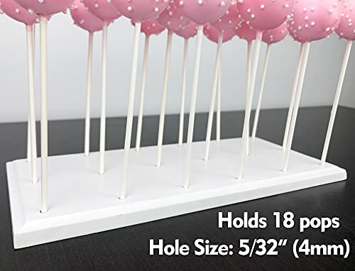 Wood Cake Pop Stand Display - 18 Hole Lollipop Holder, Candy or Sucker Stand for Dessert Table of Wedding, Shower, Birthday Party, White - Fit 5/32" (4mm) Lollipop Sticks