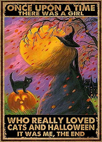 Vintage Cats and Halloween Who Really Loved Tin Sign Retro Style Miller Beer Bar Den Halloween Painting Metal 8x12 inch