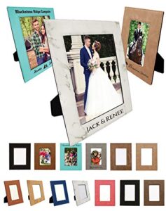 griffco supply leatherette personalized picture frame - custom photo frame available in tons of colors - up to 3 lines of text engraved (4x6 portrait, black w/silver text)