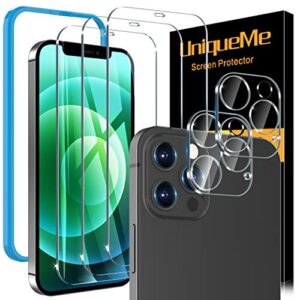 uniqueme [5 pack] screen protector compatible with iphone 12 pro max 6.7 [not for iphone 12 pro], 3 pack clear tempered glass and 2 pack camera lens protector, [installation frame][precise cutout]