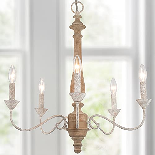 LOG BARN Farmhouse Chandelier for Dining Room, French Country Chandeliers for Living Room, Bedroom, 5-Light, 23.5” Dia