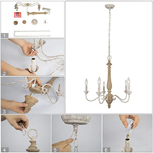 LOG BARN Farmhouse Chandelier for Dining Room, French Country Chandeliers for Living Room, Bedroom, 5-Light, 23.5” Dia