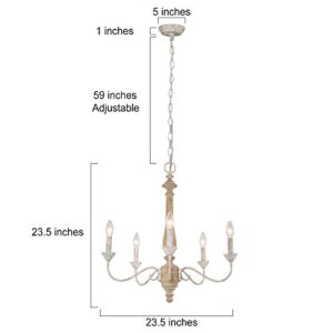 LOG BARN Farmhouse Chandelier for Dining Room, French Country Chandeliers for Living Room, Bedroom, 5-Light, 23.5” Dia