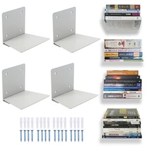 eapele floating book shelves for wall, steel constructed hidden bookshelf with mounting hardware (grey, 4pcs)