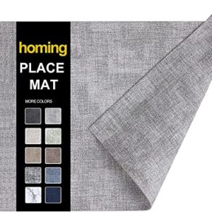 homing Faux Leather Heat Resistant Placemats Set of 6 – Waterproof Wipeable Dining PU Place Mats for Indoor & Outdoor, Easy to Clean - Light Grey