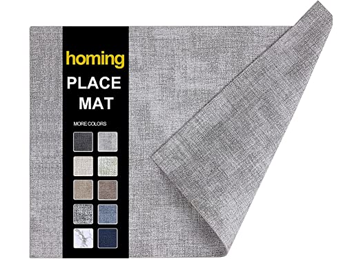 homing Faux Leather Heat Resistant Placemats Set of 6 – Waterproof Wipeable Dining PU Place Mats for Indoor & Outdoor, Easy to Clean - Light Grey