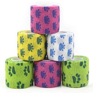 mueuss self adhesive bandage wrap cohesive bandage for dogs cats horses bandage, pet first aid tape athletic sports wrap tape non-woven elastic self adherent wrap for knee ankle (2inches 6rolls)