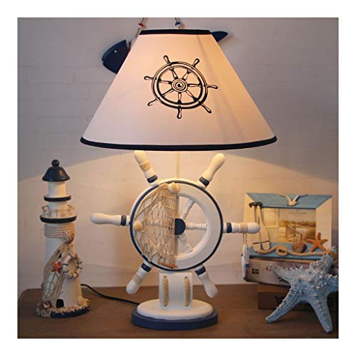 Useful Mediterranean Style Wood Table Lamp LED Eye-caring Modern Bedside Desk Lamps for Bedroom Living Room Writing Reading E27 Bulb Desk lamp (Color : 1)