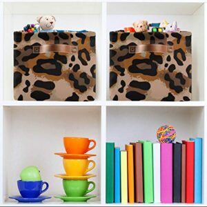 ALAZA Decorative Basket Rectangular Storage Bin, Jaguar Cheetah Animal Skin Leopard Colored Organizer Basket with Leather Handles for Home Office