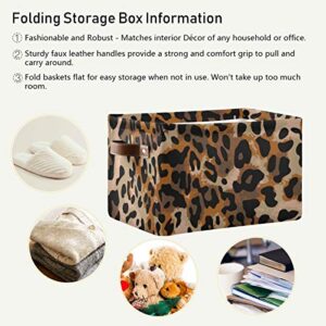 ALAZA Decorative Basket Rectangular Storage Bin, Jaguar Cheetah Animal Skin Leopard Colored Organizer Basket with Leather Handles for Home Office