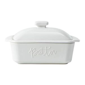 fe butter dish, 10 oz ceramic butter keeper with water line, french butter dish with lid for countertop (white)