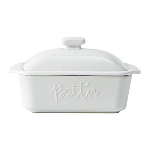 FE Butter Dish, 10 oz Ceramic Butter Keeper with Water Line, French Butter Dish with Lid for Countertop (White)