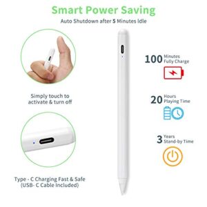 2022 iPad 8th/9th/10th Generation 10.2" Stylus Pencil with Tilt and Palm Rejection,Type-C Recharge and 1.5mm Fine Point Pen Compatible with Apple iPad,White