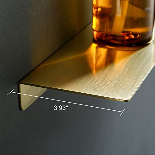 TRUSTMI Floating Shelf Wall Mounted Brushed Gold SUS304 Stainless Steel Storage Shelves for Bathroom Kitchen Bedroom Home Décor, (12 inch x 4 inch), Brushed Brass