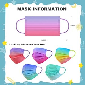 Sheal Individually Packaged 100PCS 5-Colors Gradient Disposable Kids Face Masks