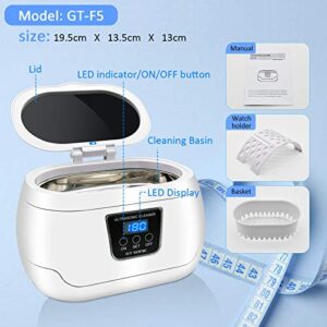 Ultrasonic Cleaner, Professional Ultrasonic Jewelry Cleaner 20 Ounces(600ML) with Five Digital Timer, Watch Holder,Cleaning Basket, SUS Tank for Cleaning Eyeglasses, Ring,Watches, Dentures