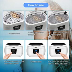 Ultrasonic Cleaner, Professional Ultrasonic Jewelry Cleaner 20 Ounces(600ML) with Five Digital Timer, Watch Holder,Cleaning Basket, SUS Tank for Cleaning Eyeglasses, Ring,Watches, Dentures