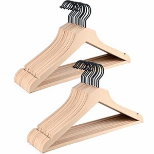 amber home natural stylish thin solid wooden suit hangers 24 pack, non-lacquer slim wood coat jacket hanger with pants bar, extra space saving clothes hanger for dress, pant, shirt (natural, 24)